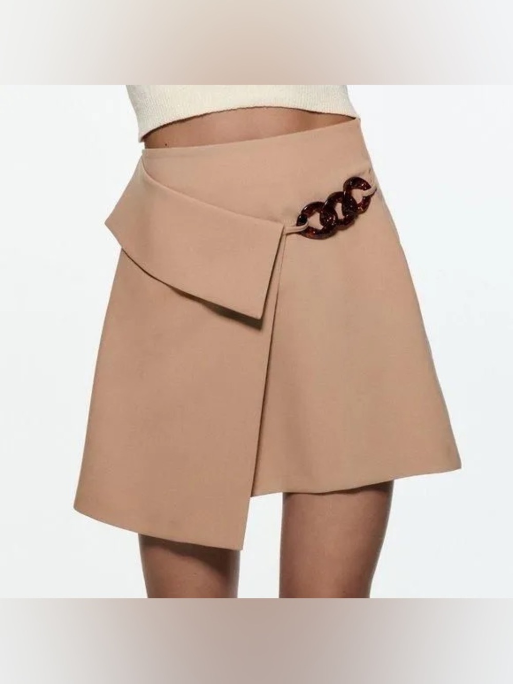 Zara Crossed Mini Skirt Tan Tortoise Shell Size Small